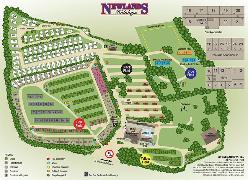 A map of Newlands Holidays Park in Dorset